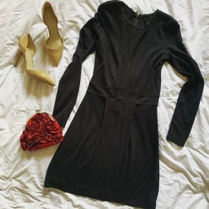 French Connection Deep V Long Sleeve Mini Dress